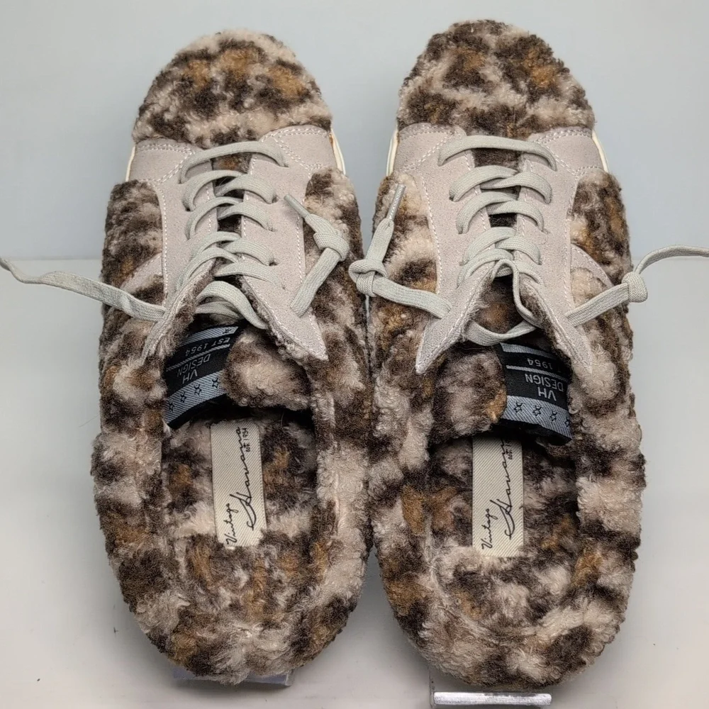 Vintage Havana Tan and Cream Faux Fur slip on Sneakers womans size 8.5